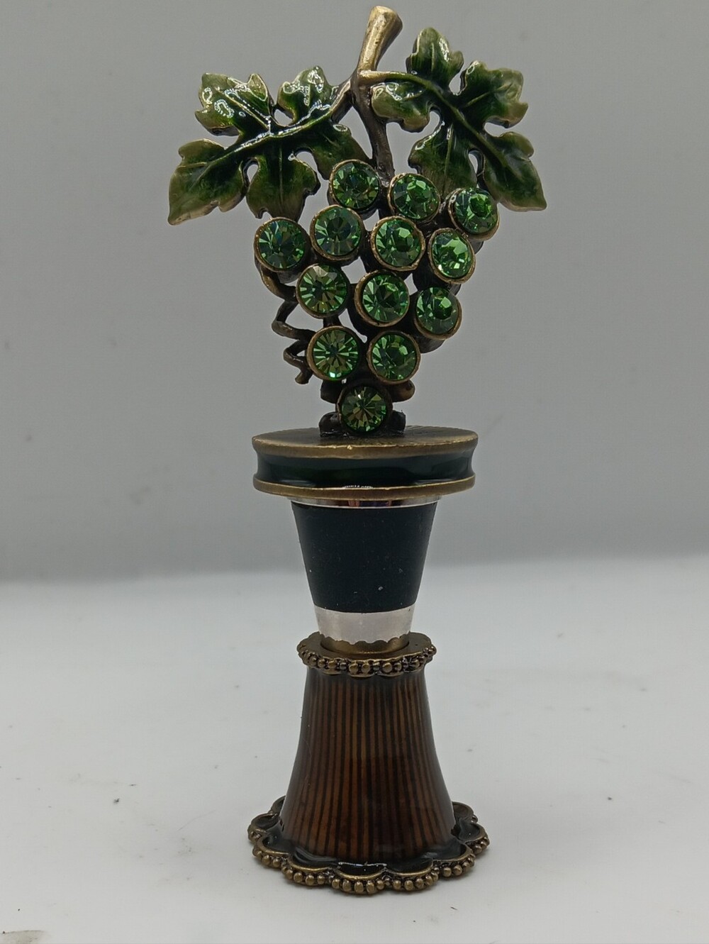 Olivia Riegel Decorative Grape Cluster Bottle Stopper Green Gold Metal Glass